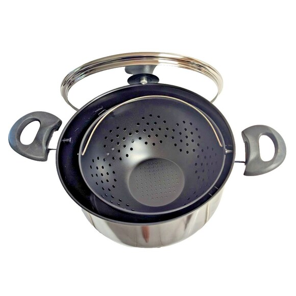 Non-Stick Easy Strain Pot Tilt Cookware 3-pc Black Clear Steam Release Lid NEW - Picture 4 of 8